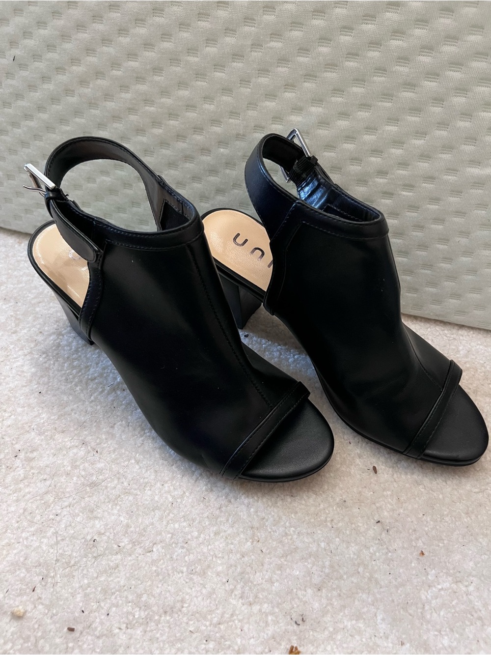 Unisa Black Open-Toe Slingback Block Heel Sandals